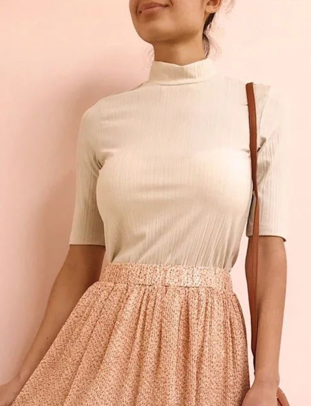 Pieszyce Cream Mock Neck Ribbed Top